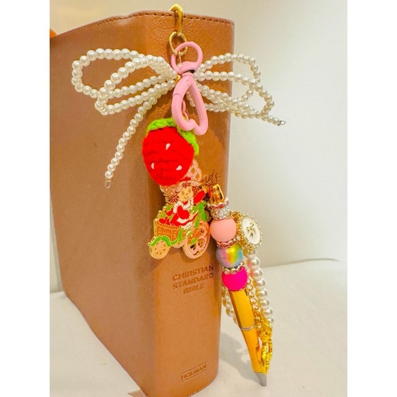 Strawberry Shortcake Keychain Charm Bookmark Pen  Set Gold with Refill Ink Pens - Picture 3 of 8